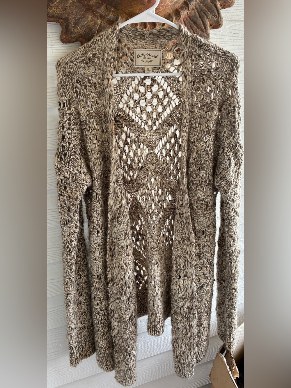 Lucky Brand Open Knit Textured Cardigan in Tan Mix - Picture 4 of 4
